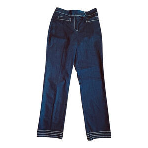 New York & Company Dark Wash Denim Straight Leg Pants Contrast Stitch Size 4